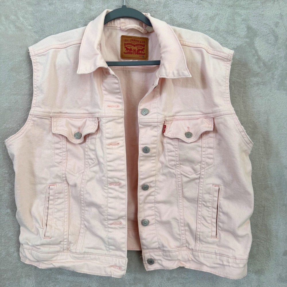 Levis Mens XL Pink Denim Trucker Vest Cut Off Sleeve Cotton